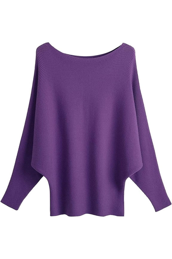 Batwing Sleeve Jumpers for Women Boat Neck Off Shoulder Dolman Knitted Sweaters Ladies Pullovers Tops