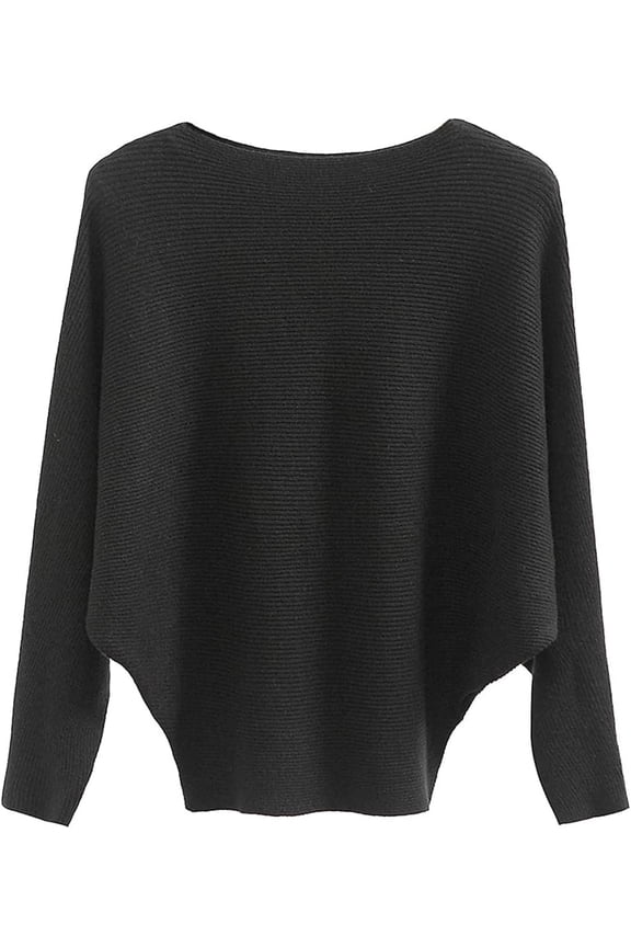 Batwing Sleeve Jumpers for Women Boat Neck Off Shoulder Dolman Knitted Sweaters Ladies Pullovers Tops