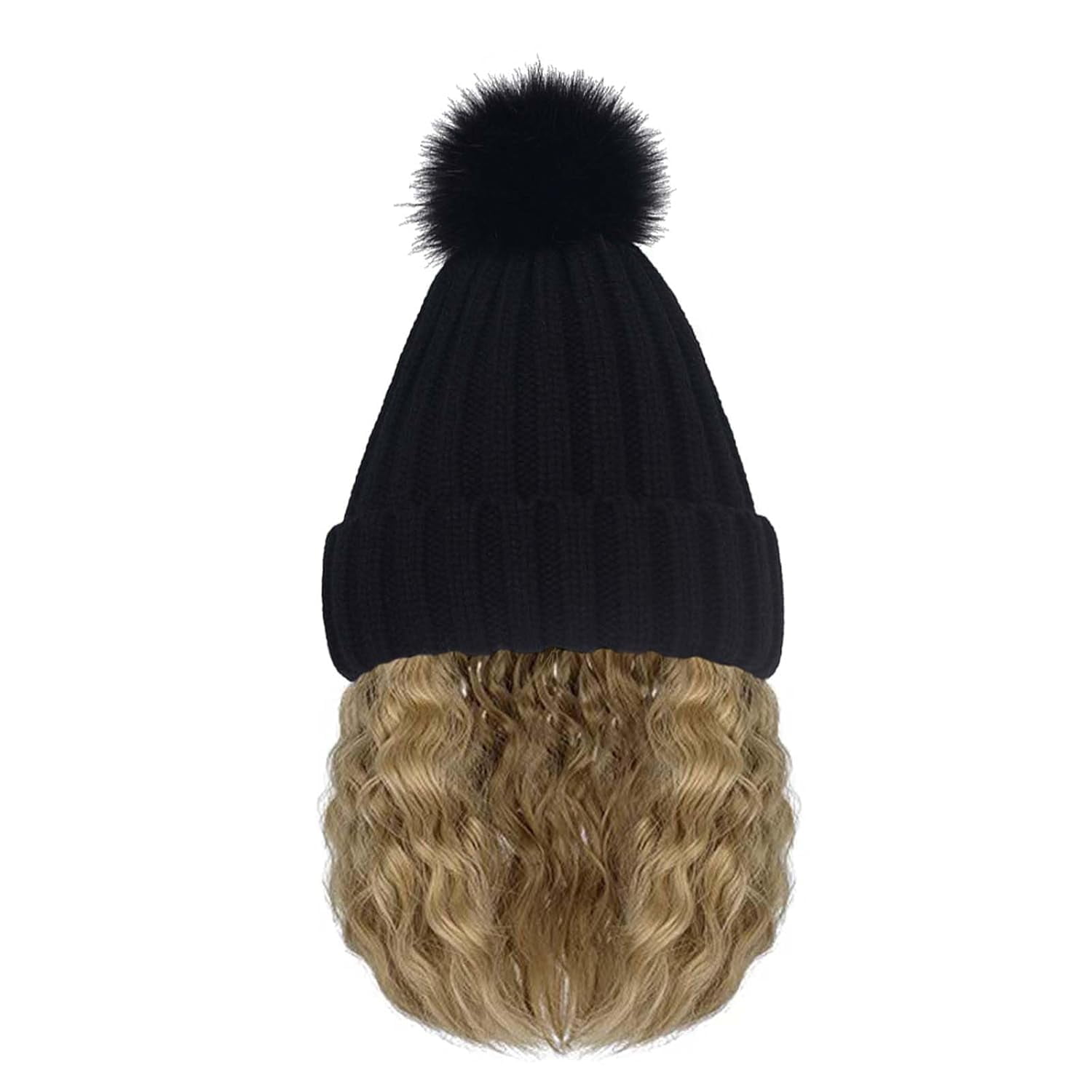 YEKEYI Beanie Wig Hair Extensions Warm Knitted Beanie Hat with Hair Wavy Hair Extension Synthetic Hairpiece for Women