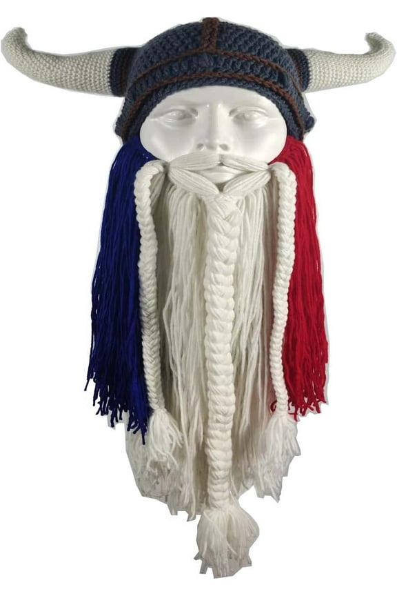 Big Horn Viking Hat Beanie Beard Viking Knit Hat Barbarian Funny Ski Cap Funny halloween hat christmas hat