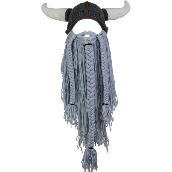 YEKEYI Big Horn Viking Hat Beanie Beard Viking Knit Hat Barbarian Funny Ski Cap Funny halloween hat christmas hat