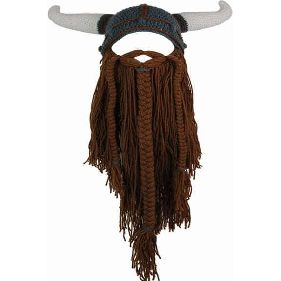 YEKEYI Big Horn Viking Hat Beanie Beard Viking Knit Hat Barbarian Funny Ski Cap Funny halloween hat christmas hat