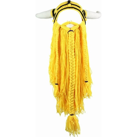 YEKEYI Big Horn Viking Hat Beanie Beard Viking Knit Hat Barbarian Funny Ski Cap Funny halloween hat christmas hat