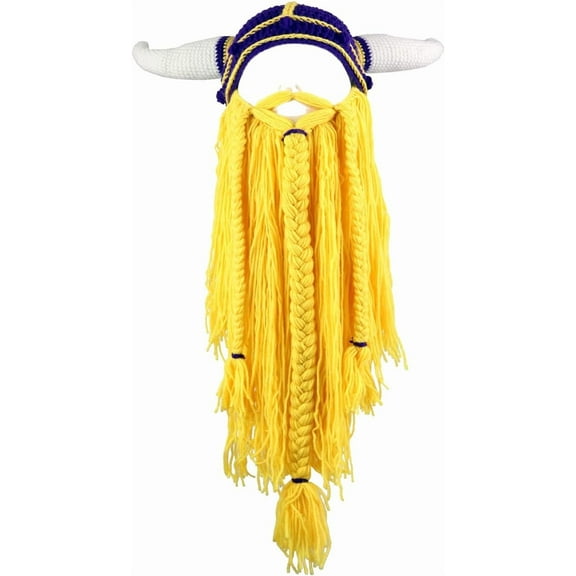 YEKEYI Big Horn Viking Hat Beanie Beard Viking Knit Hat Barbarian Funny Ski Cap Funny halloween hat christmas hat