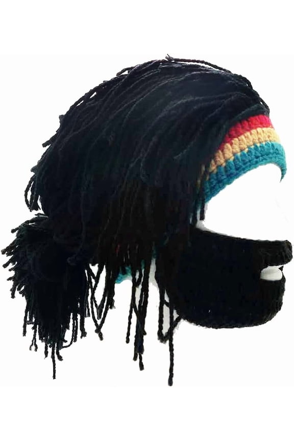 Creative Barbarian Knit Beard Hat Funny Knit Hat Wig Beanie Hat Facemask Removable Beard