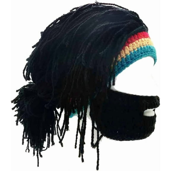 YEKEYI Creative Barbarian Knit Beard Hat Funny Knit Hat Wig Beanie Hat Facemask Removable Beard