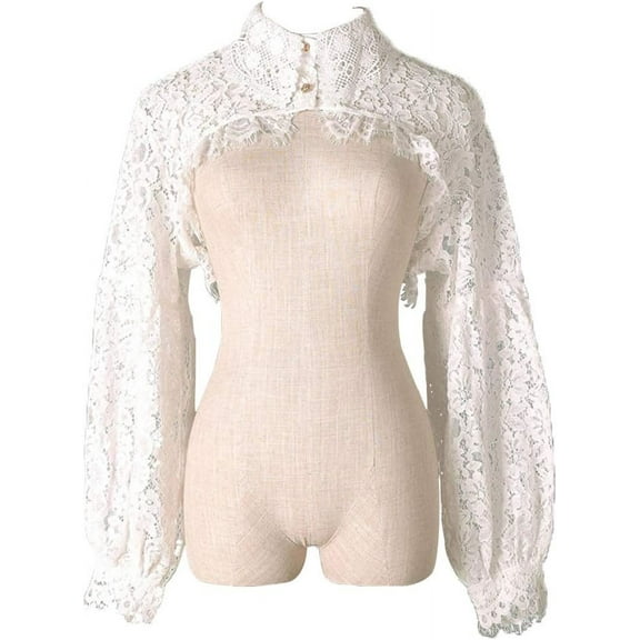 YEKEYI Detachable Dickey Blouse False Collar Half Shirt Blouse Collar Crop Top Women Long Sleeve Lace Shrug Bolero Shawl Short Cardigan Fake Collar 