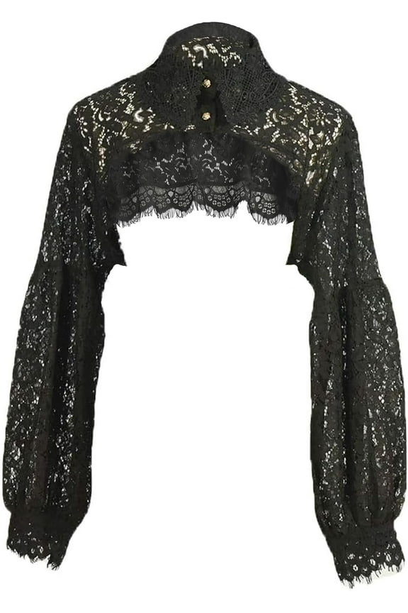 Fake Collar Shirt Long Sleeves Lace Shrug Victorian Blouse Crop Top Dickey Collar for Women