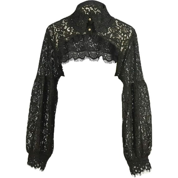YEKEYI Fake Collar Shirt Long Sleeves Lace Shrug Victorian Blouse Crop Top Dickey Collar for Women