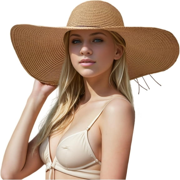 YEKEYI Floppy Big Beach Straw Hats for Women Foldable Summer Wide Brim Packable Sun Hat Womens Travel Straw Fedora Hat