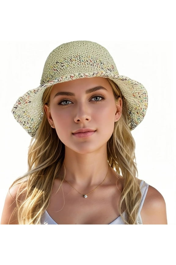 Floppy Big Beach Straw Hats for Women Foldable Summer Wide Brim Packable Sun Hat Womens Travel Straw Fedora Hat