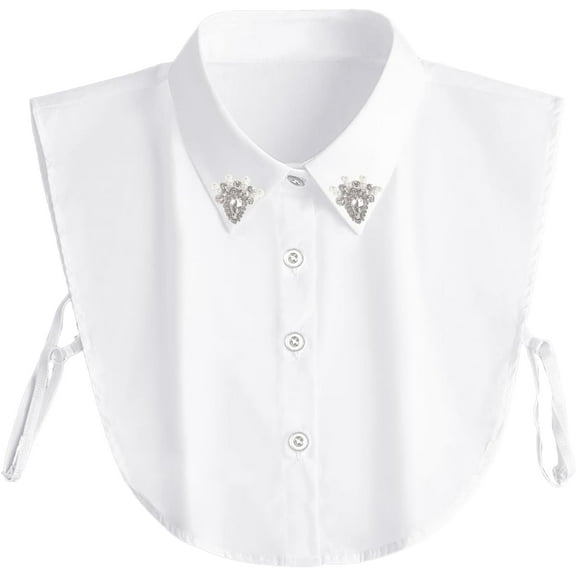YEKEYI Handcrafted Faux Diamond and Pearl Fake Collar Shirts Versatile Dickey Collar Half Shirt Collar for Women