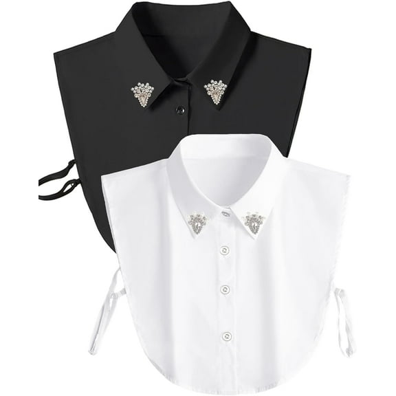 YEKEYI Handcrafted Faux Diamond and Pearl Fake Collar Shirts Versatile Dickey Collar Half Shirt Collar for Women