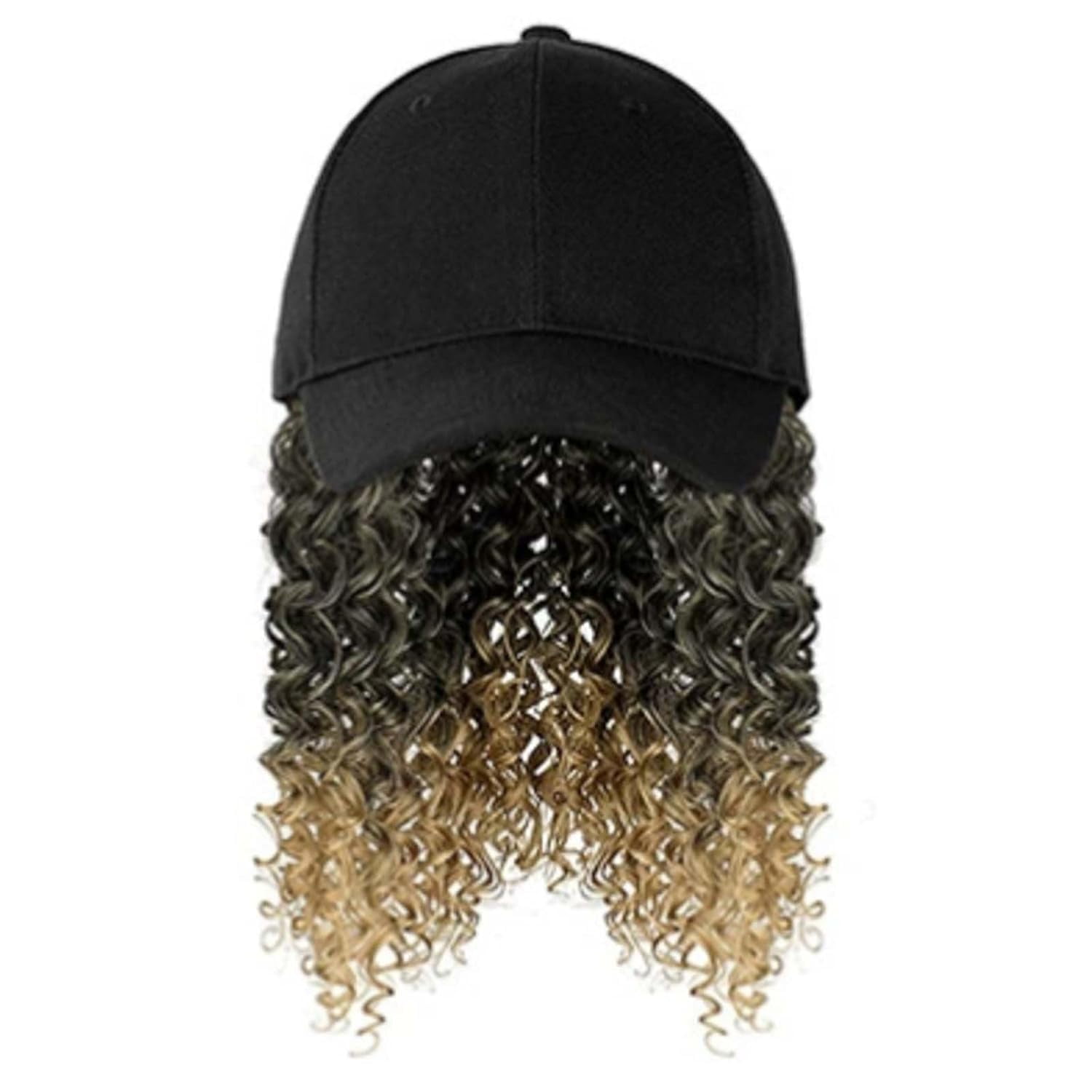 YEKEYI Headband Wig Human Hair Wigs Baseball cap Wig Curly Deep Wave Headband Wig Hat Wigs (Black hat Long Lbrown wig)