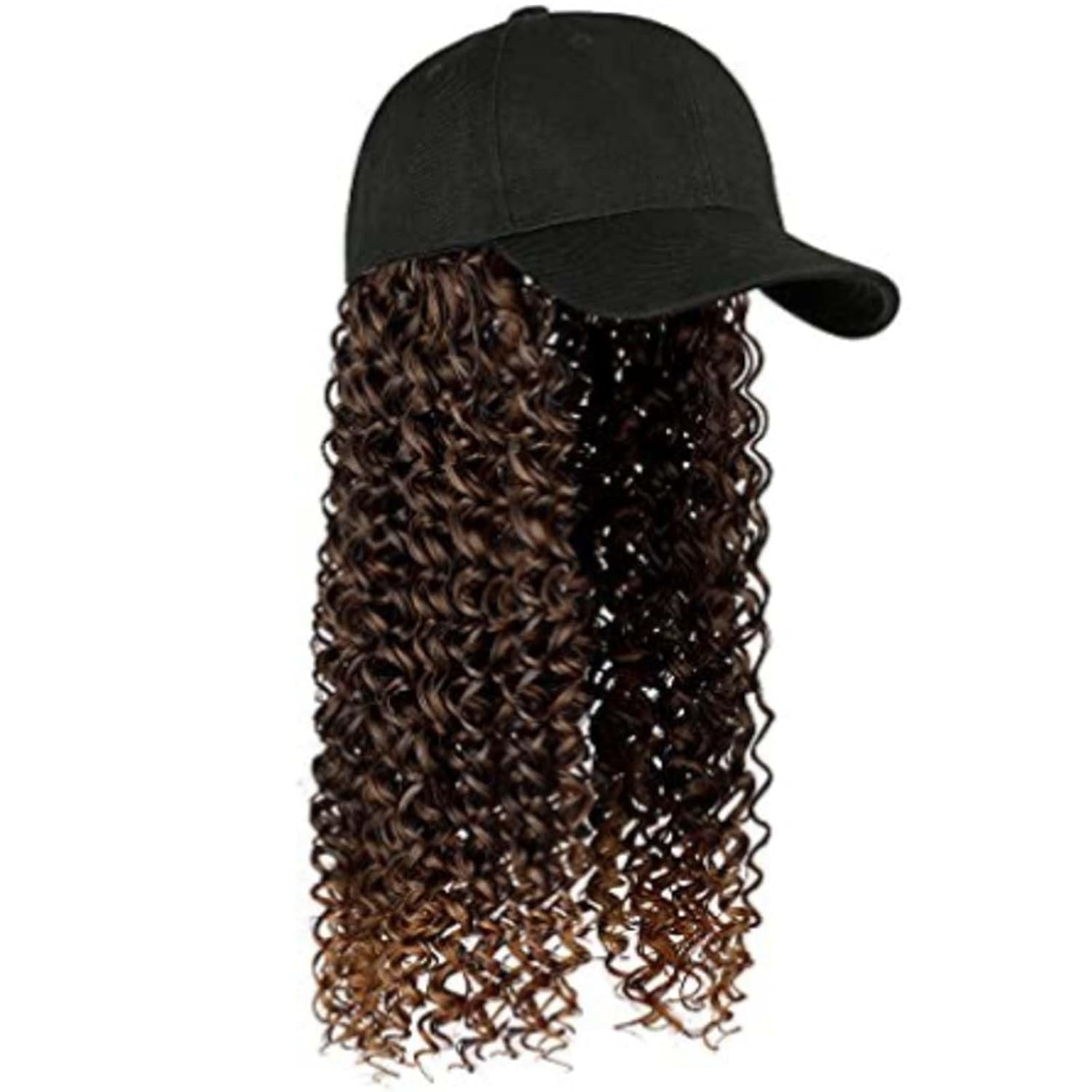 YEKEYI Headband Wig Human Hair Wigs Baseball cap Wig Curly Deep Wave Headband Wig Hat Wigs (Black hat Long Lbrown wig)