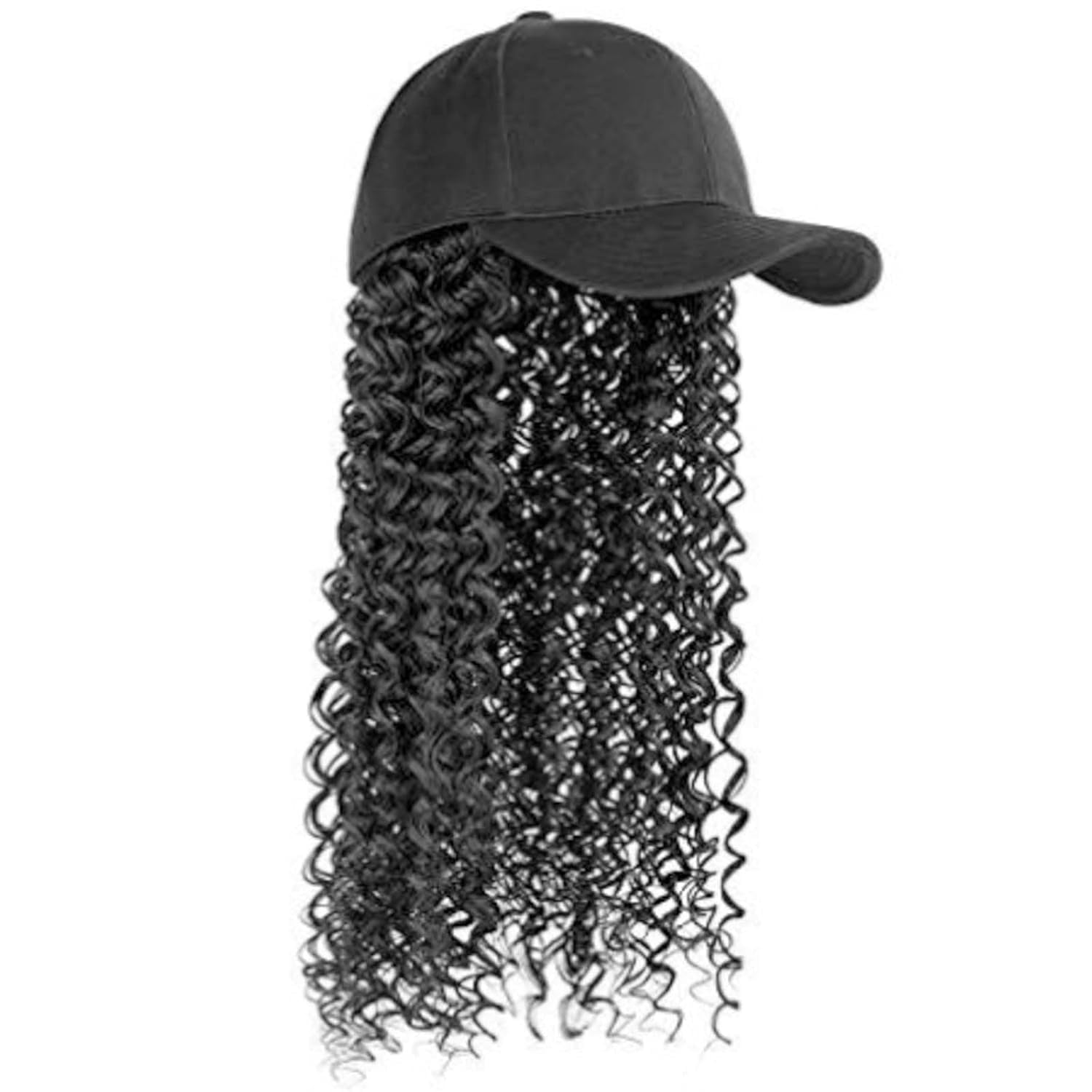 YEKEYI Headband Wig Human Hair Wigs Baseball cap Wig Curly Deep Wave Headband Wig Hat Wigs (Black hat Long Lbrown wig)