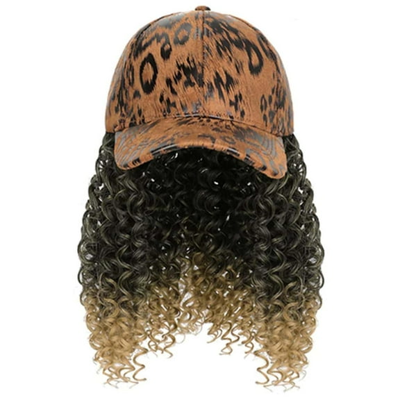 YEKEYI Headband Wig Human Hair Wigs Baseball cap Wig Curly Deep Wave Headband Wig Hat Wigs (Black hat Long Lbrown wig)