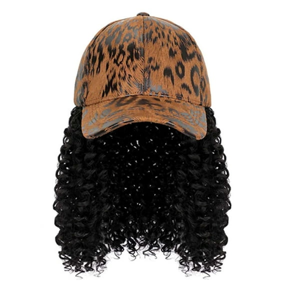 YEKEYI Headband Wig Human Hair Wigs Baseball cap Wig Curly Deep Wave Headband Wig Hat Wigs (Brown hat coffee wig)