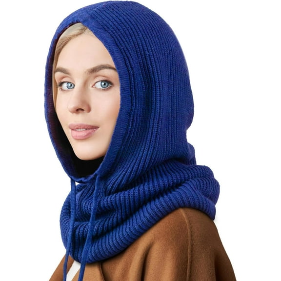 YEKEYI Hooded Scarf Hat Knit Balaclava Women Beanie Skull Cap with Drawstring Warm Winter Hats for Women Men Outdoor Sports