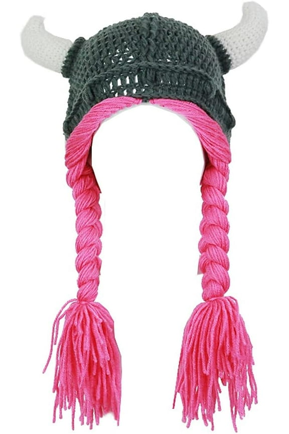 Kids Winter Earflap Hood Viking Knit Hat - Funny Beanie Cap for Boys and Girls