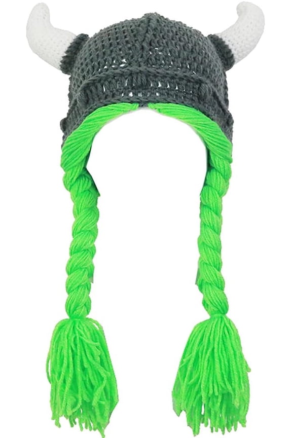 Kids Winter Earflap Hood Viking Knit Hat - Funny Beanie Cap for Boys and Girls