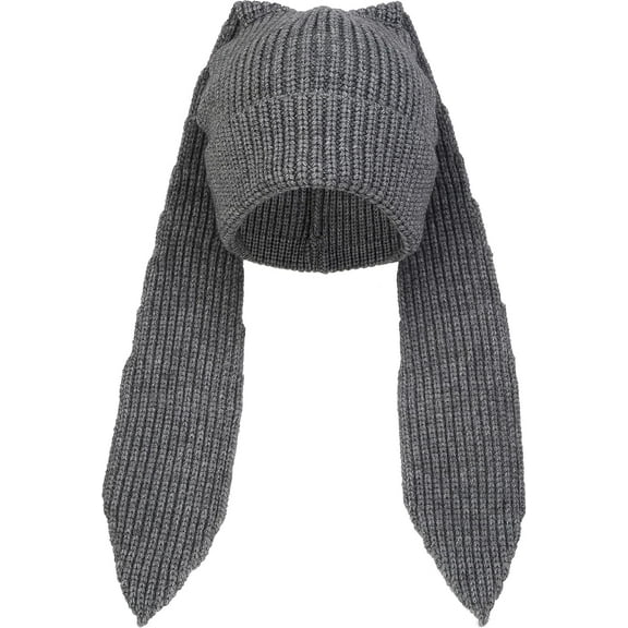 YEKEYI Knit Beanie Hats Cute Bunny Long Ears Funny Hat Fluffy Winter Cap Warm Knit Rabbit Crochet Skull Cap Outdoor Slouchy Hat