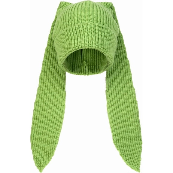YEKEYI Knit Beanie Hats Cute Bunny Long Ears Funny Hat Fluffy Winter Cap Warm Knit Rabbit Crochet Skull Cap Outdoor Slouchy Hat