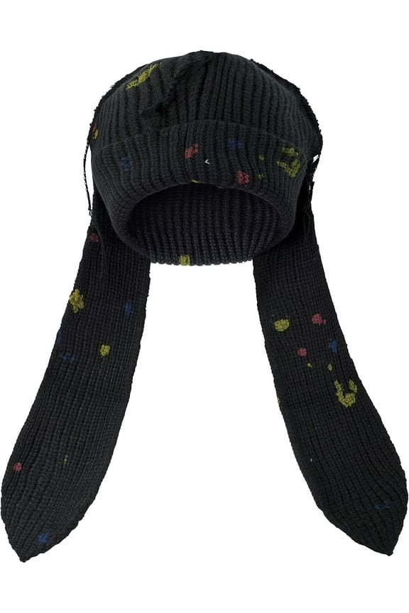 Knit Beanie Hats Cute Bunny Long Ears Funny Hat Fluffy Winter Cap Warm Knit Rabbit Crochet Skull Cap Outdoor Slouchy Hat