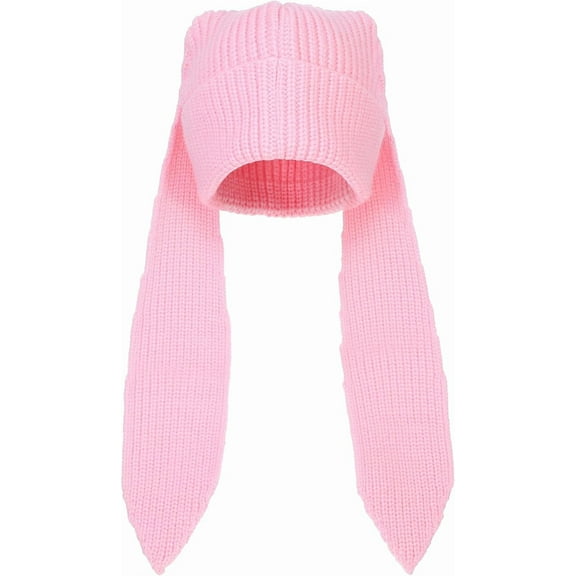 YEKEYI Knit Beanie Hats Cute Bunny Long Ears Funny Hat Fluffy Winter Cap Warm Knit Rabbit Crochet Skull Cap Outdoor Slouchy Hat