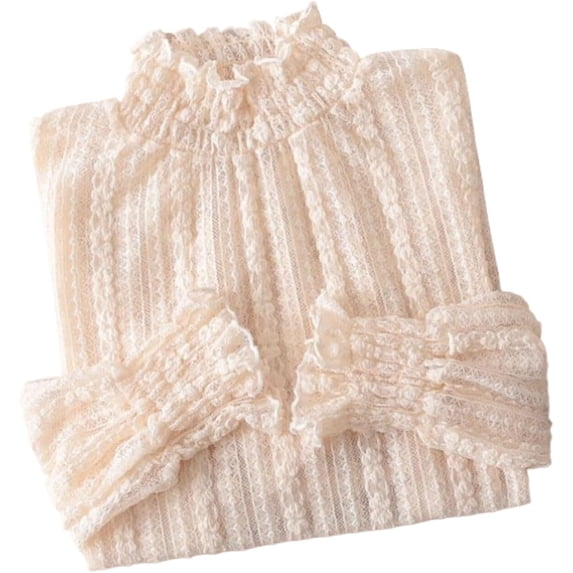 YEKEYI Lace Tops for Women Long Sleeve Mock Neck Sheer Blouse See Through Floral Lace Tops