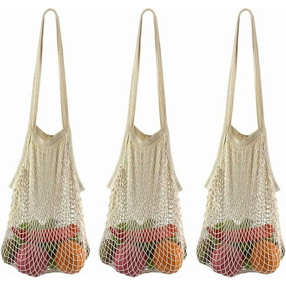 YEKEYI Net Shopping Bag Reusable Grocery Bags Net Storage Bag Long Handle Cotton Mesh Net Tote Bag Fruit Vegetable Net Bags Organizer