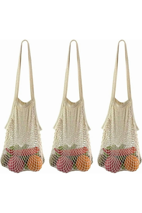 Net Shopping Bag Reusable Grocery Bags Net Storage Bag Long Handle Cotton Mesh Net Tote Bag Fruit Vegetable Net Bags Organizer