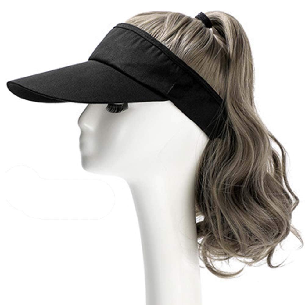 YEKEYI Outdoor Wig Hat with Hair Ponytail - Baseball Cap with Wavy Brown Women's Wig (Black)