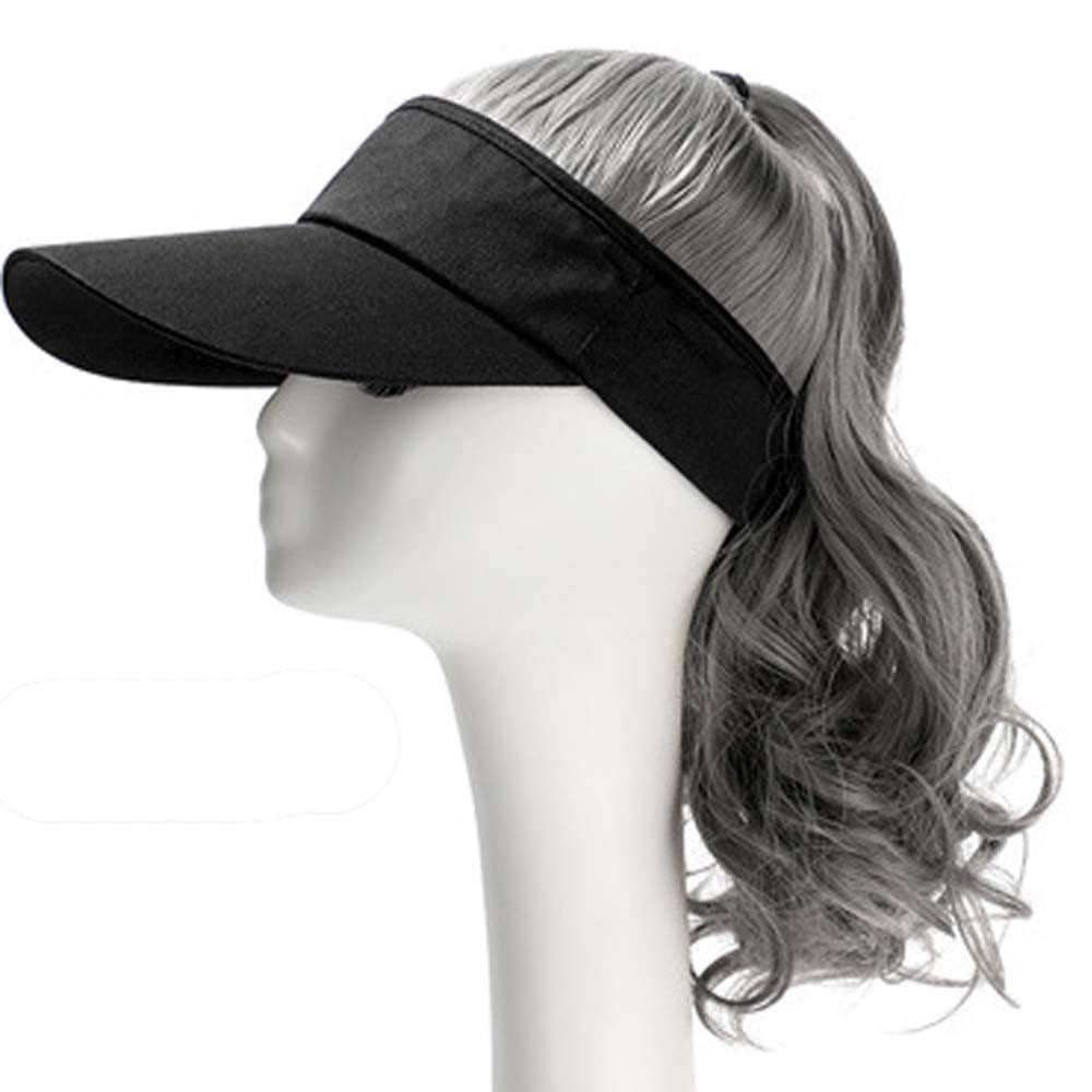 YEKEYI Outdoor Wig Hat with Hair Ponytail - Baseball Cap with Wavy Brown Women's Wig (Black)