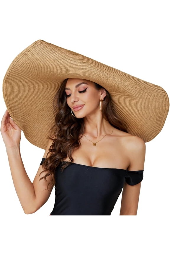 Oversized Beach Straw Hat for Women, Fashion Large Wide Brim Visor Hats Handmade Roll Up Floppy Sun Hat for Summer Beach Cap