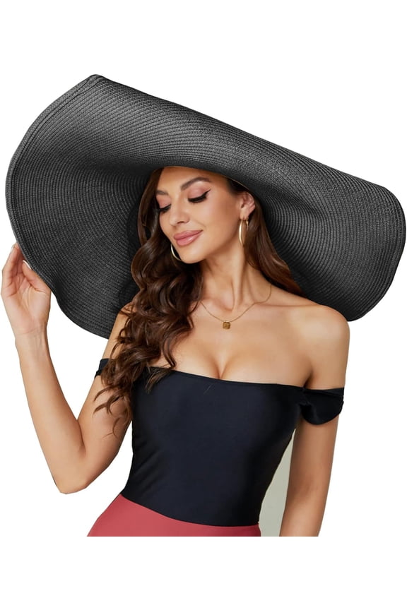 Oversized Beach Straw Hat for Women, Fashion Large Wide Brim Visor Hats Handmade Roll Up Floppy Sun Hat for Summer Beach Cap