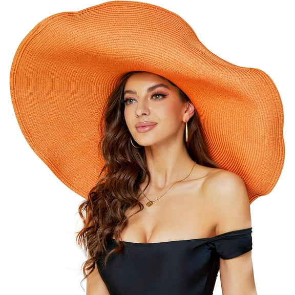 YEKEYI Oversized Beach Straw Hat for Women, Fashion Large Wide Brim Visor Hats Handmade Roll Up Floppy Sun Hat for Summer Beach Cap