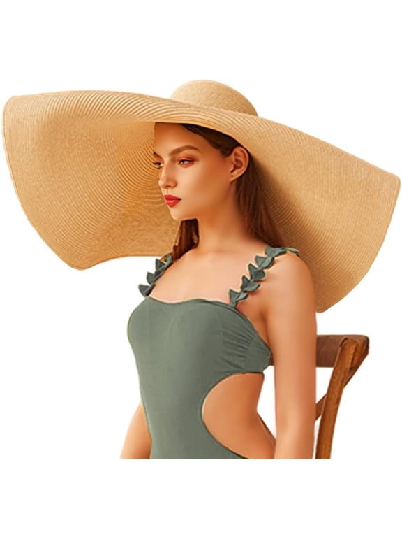 Oversized Beach Straw Hats for Women Floppy, Extra Large Sun Visor Hat Wide Brim Summer Roll Up Big Beach Hat Women Foldable