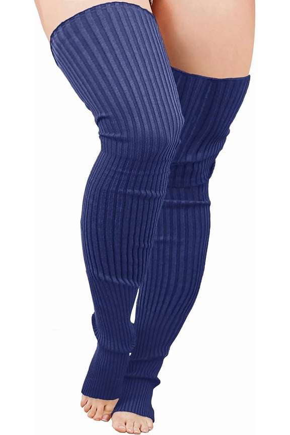 Plus Size Knit Leg Warmer Women Thick Thigh High Boot Extra Long Large Socks