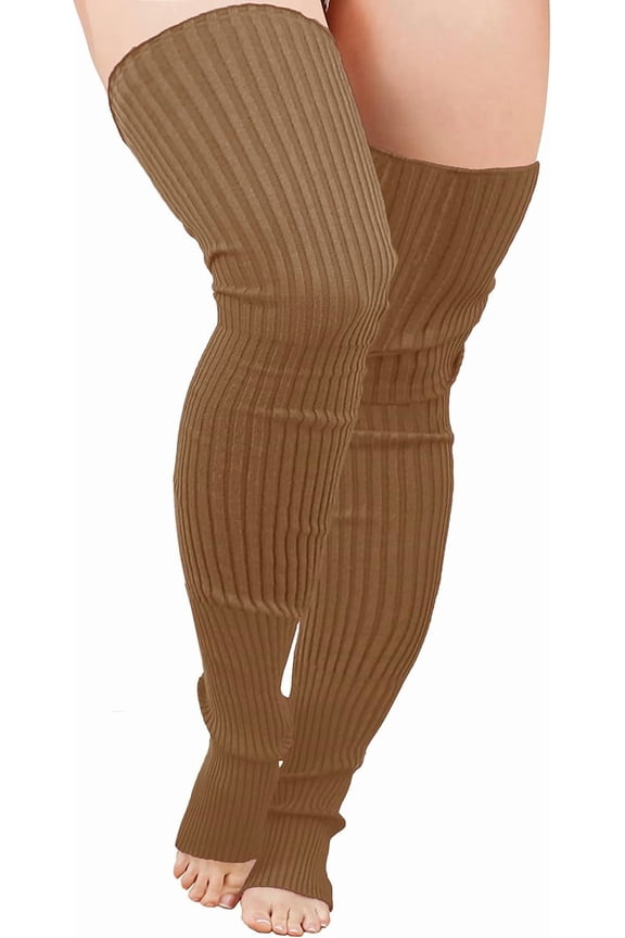 Plus Size Knit Leg Warmer Women Thick Thigh High Boot Extra Long Large Socks