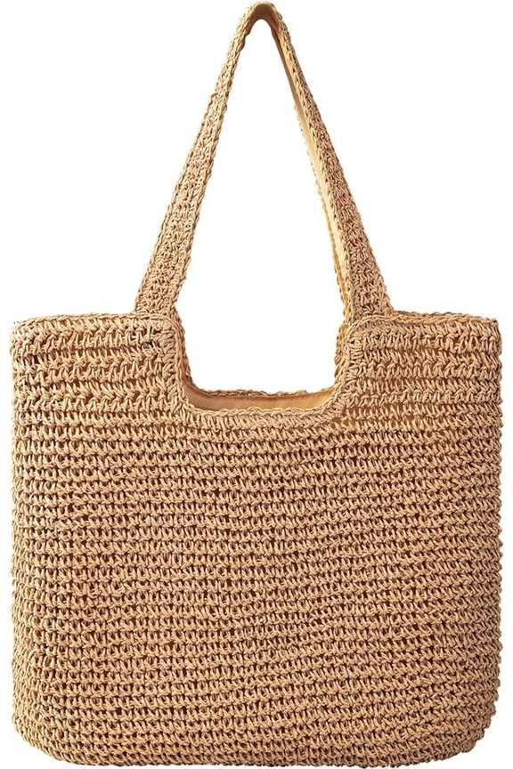 Straw Beach Bags for Women - Women Beach Handmade Woven Tote Bag, Summer Mesh Hollow Shoulder Bag for Holiday
