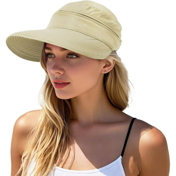 YEKEYI Sun Hat for Women UV Protection Visor Hats Wide Brim Sun Hats Ponytail for Summer Beach Tennis Golf Garden