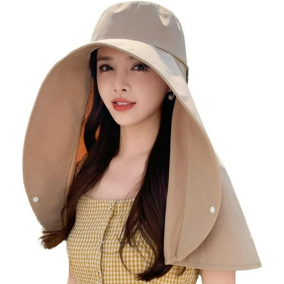 YEKEYI Sun Hats for Women Sun Protection Wide Brim Shawl with Neck Flap Hiking Visor Hat Outdoor Summer Beach