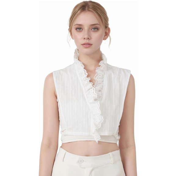 YEKEYI Victoria Cotton Shirts Elegant Ruffle Collar V Neck Dickey Mock Turtleneck Faux Collars for Women Girls
