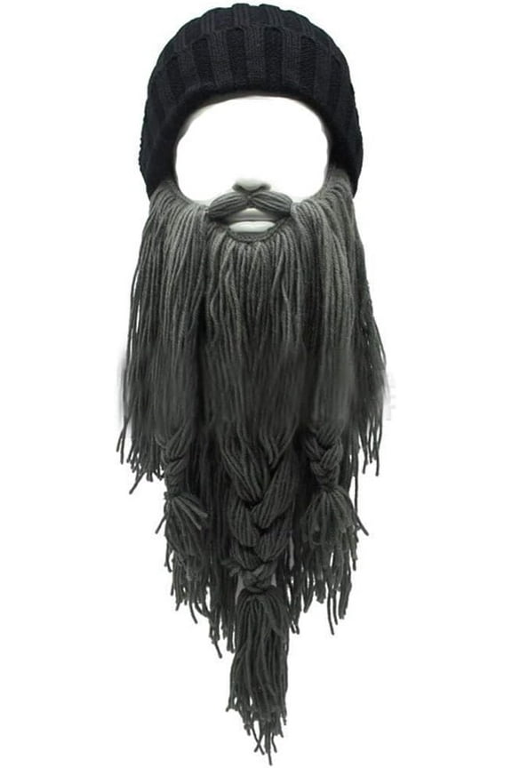 Viking Beard Beanie Horn Hat Winter Warm Mask Knitted Wool Funny Skull Cap