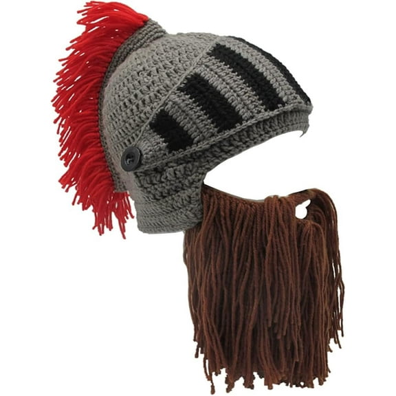 YEKEYI Viking Beard Beanie Horn Hat Winter Warm Mask Knitted Wool Funny Skull Cap