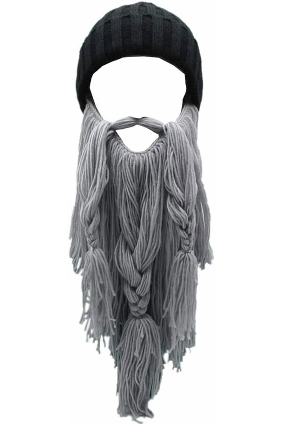 Viking Beard Beanie Horn Hat Winter Warm Mask Knitted Wool Funny Skull Cap