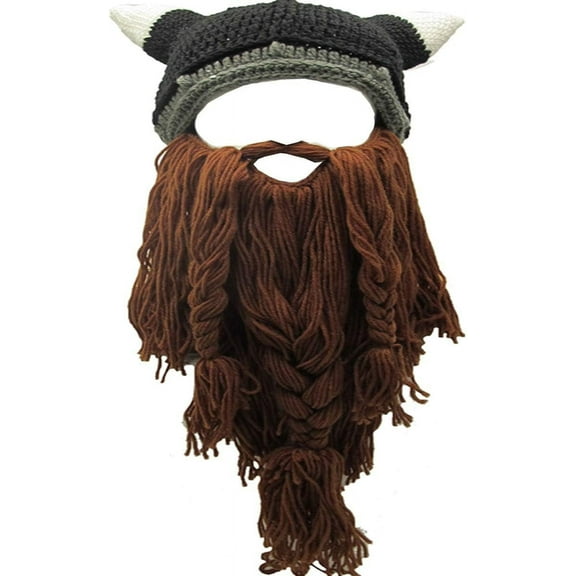 YEKEYI Viking Beard Beanie Horn Hat Winter Warm Mask Knitted Wool Funny Skull Cap