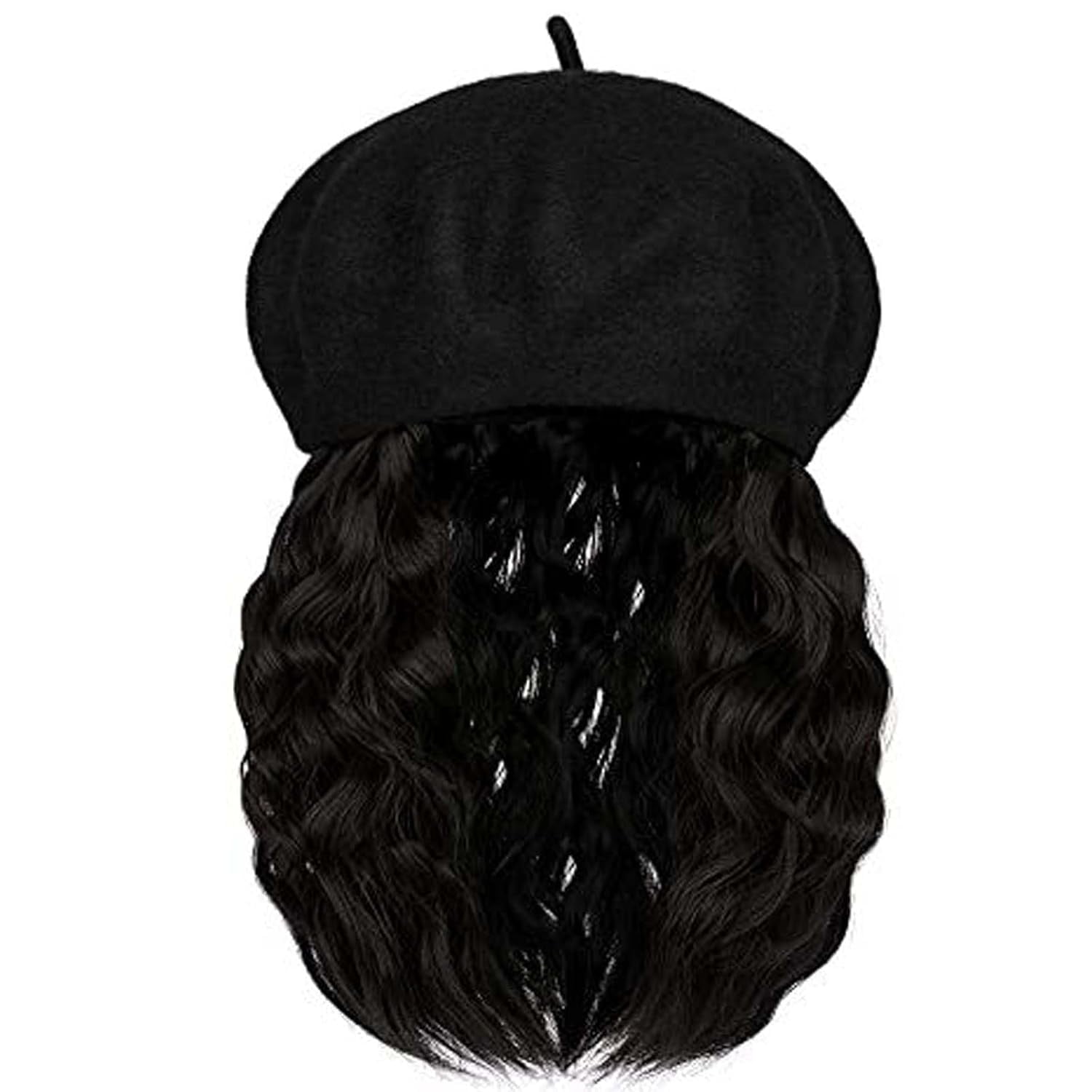 YEKEYI Wig Hat Wool Berets Extensions Stretchable Solid Cap Attached with Hair Curly Bob Synthetic Hairpiece Cap