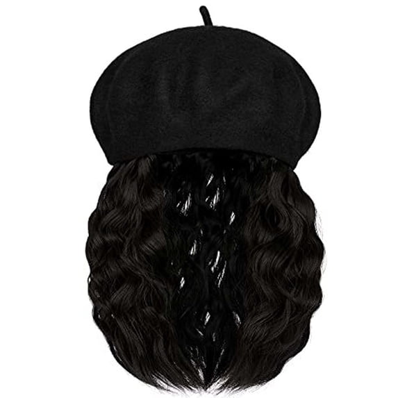 YEKEYI Wig Hat Wool Berets Extensions Stretchable Solid Cap Attached with Hair Curly Bob Synthetic Hairpiece Cap